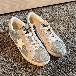 Vintage Havana Silver and White Kids Sneakers